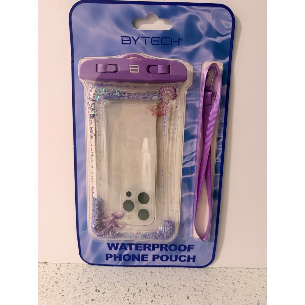 Bytech Waterproof Phone Pouch IPX7 Purple Glitter Sea Life Universal Case